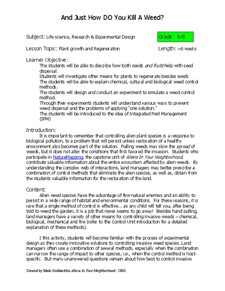 And Just How DO You Kill A Weed? Lesson Plan