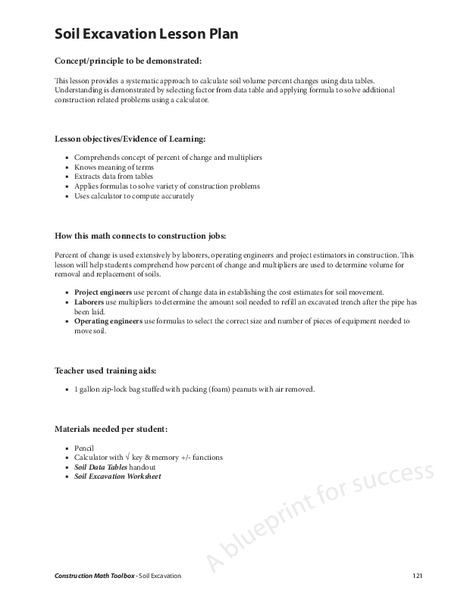 Soil Excavation Lesson Plan
