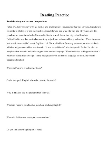 Reading Practice Lesson Plan