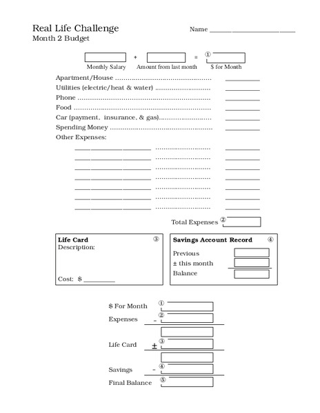 Month 2 Budget Worksheet