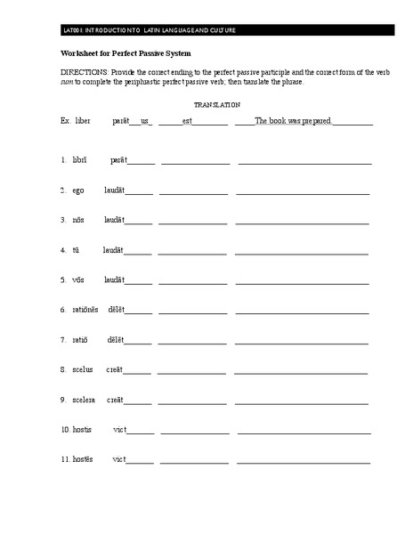 Latin: Perfect Passive System Worksheet