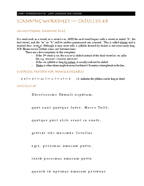 Scanning Worksheet-Catullus 49 Worksheet
