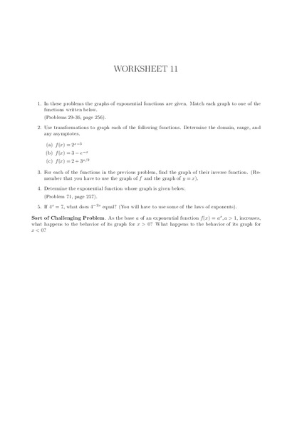 Worksheet #11 - Exponential Functions Lesson Plan