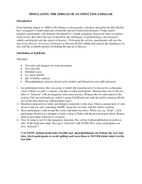 Simulating the Spread of an Infectious Disease Worksheet