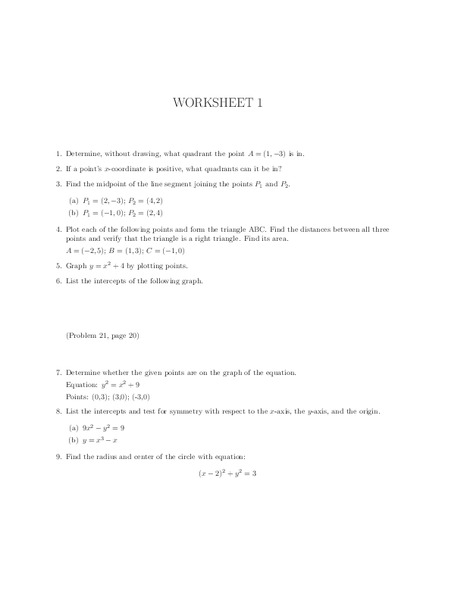 Worksheet 1, Coordinate Graphing Lesson Plan
