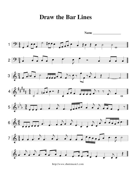 Draw the Bar Lines Worksheet