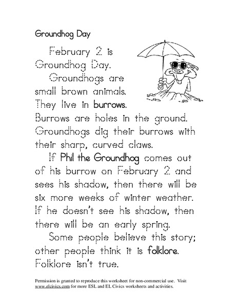 Groundhog Day Worksheet