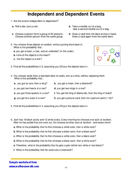 Independent and Dependent Events Worksheet