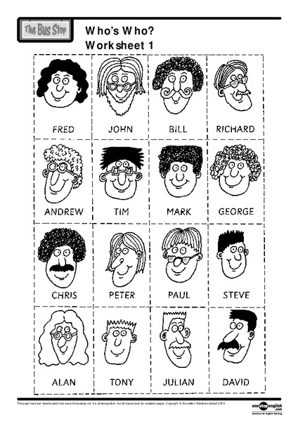 Who's Who? Worksheet 1 Lesson Plan