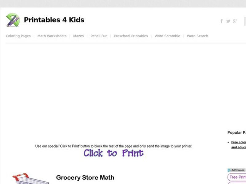 Grocery Store Math Worksheet