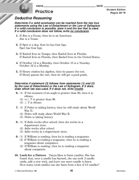 Deductive Reasoning Worksheet