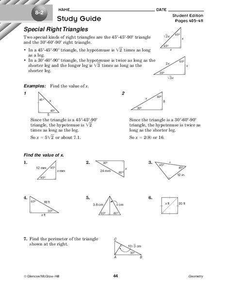 Special Right Triangles Worksheet