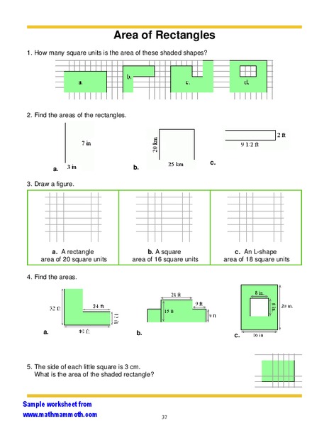 Area of Rectangles Worksheet