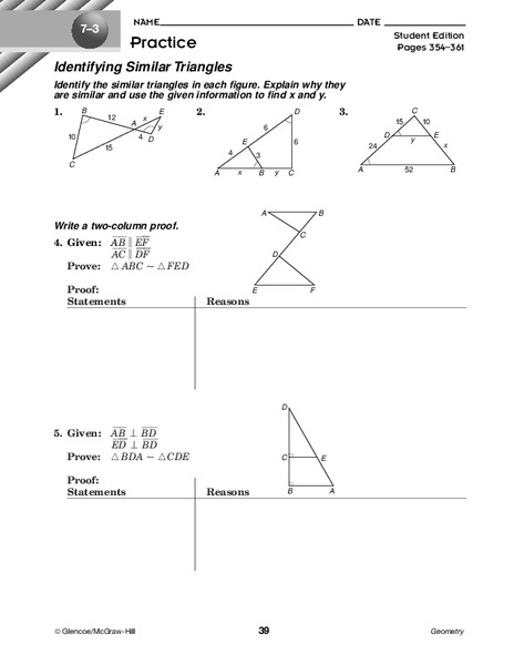 Identifying Similar Triangles Worksheet
