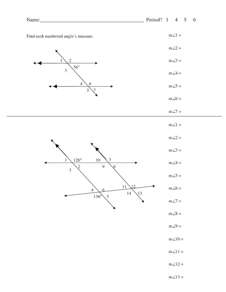 Finding Unknown Angles Worksheet