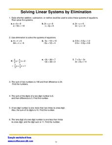 Solving Linear Systems by Elimination Worksheet
