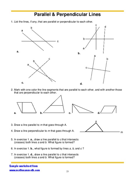 Parallel &amp; Perpendicular Lines Worksheet