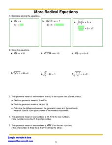 More Radical Equations Worksheet