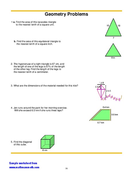 Geometry Problems Worksheet