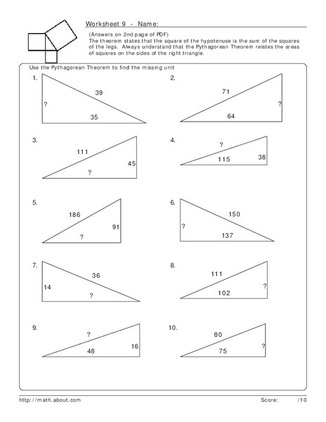 Pythagorean Theorem Worksheet