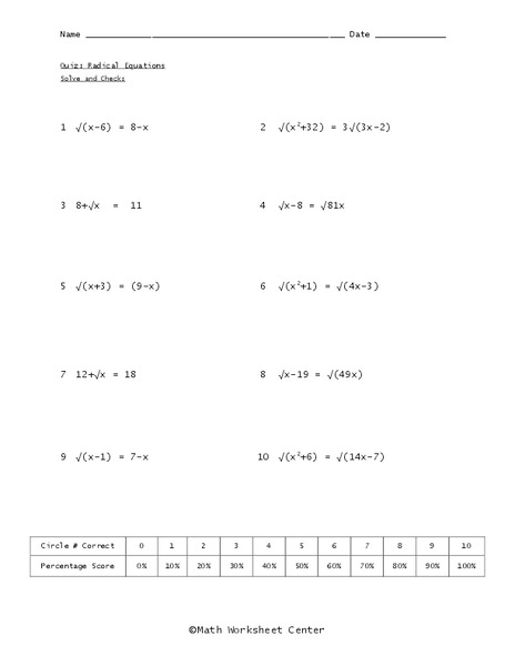 Radical Equations Worksheet