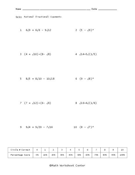 Rational Exponents Worksheet