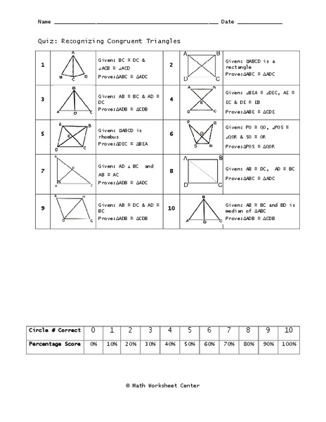 Congruent Triangles Worksheet