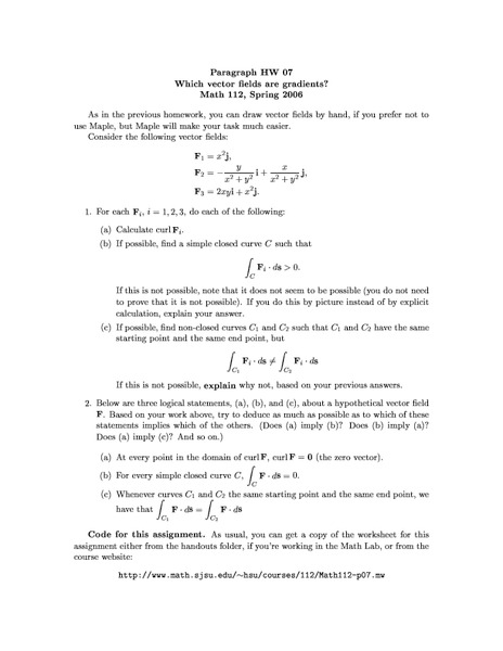 Gradient Vector Fields Worksheet
