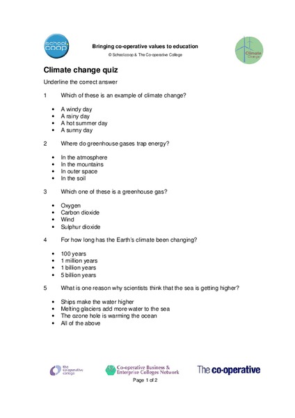 Climate Change Worksheet