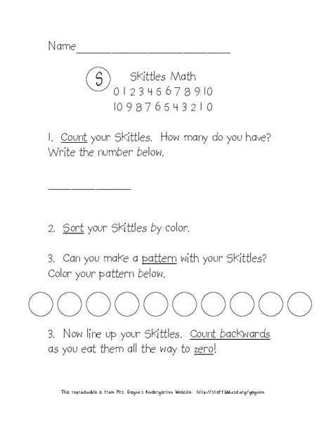 Skittles Math Worksheet