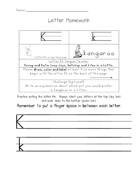 Letter Homework: Kk Worksheet