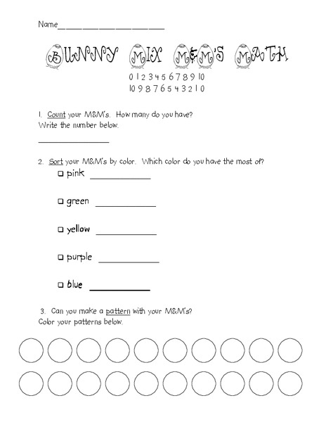 Bunny Mix M&M's Math Worksheet