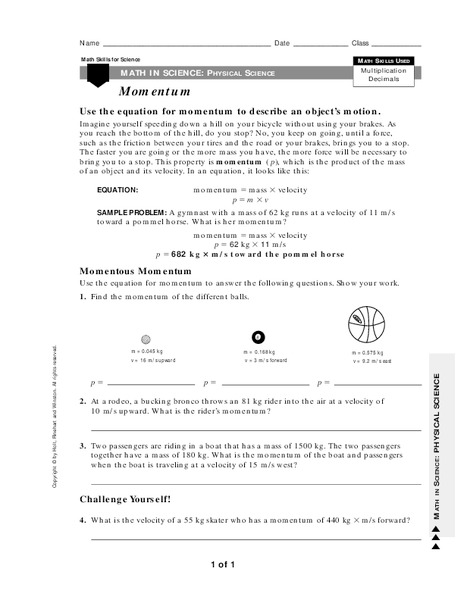 Momentum Worksheet