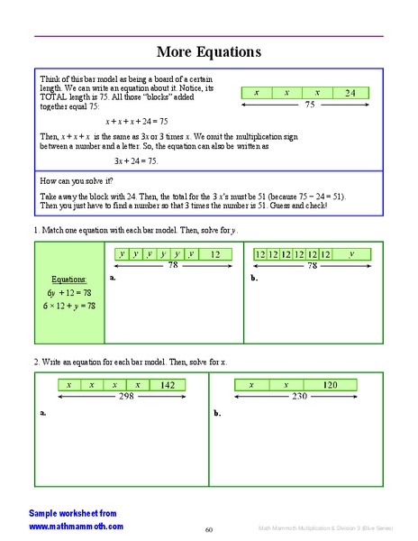 More Equations Worksheet