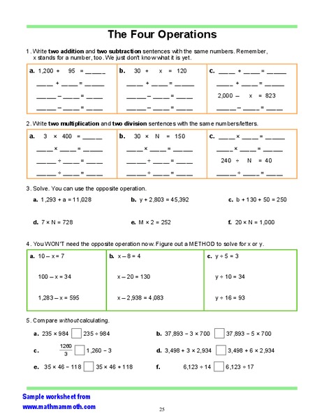 The Four Operations Worksheet