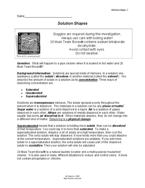 Solution Shapes Worksheet