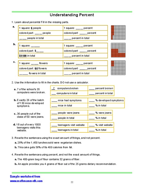 Understanding Percent Worksheet