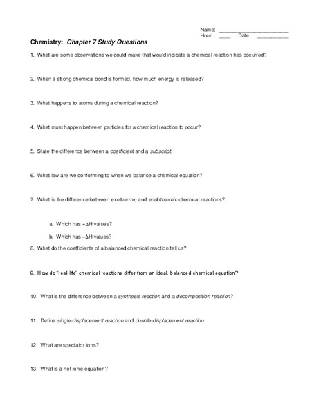 Chemical Reactions Lesson Plan