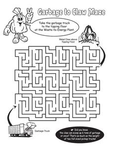 Garbage to Claw Maze Worksheet