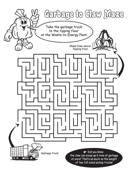 Garbage to Claw Maze Worksheet