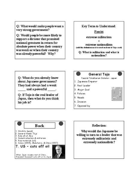 Fascism and General Tojo Worksheet