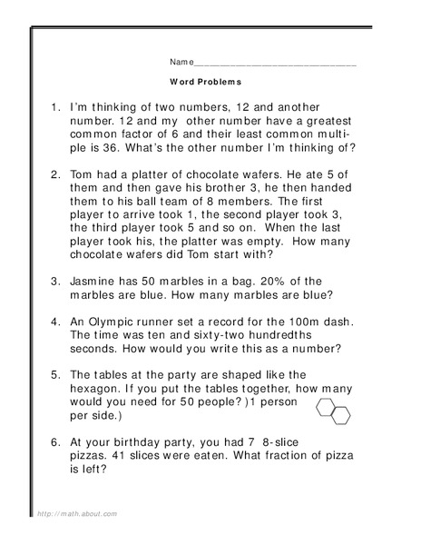 Word Problems Worksheet