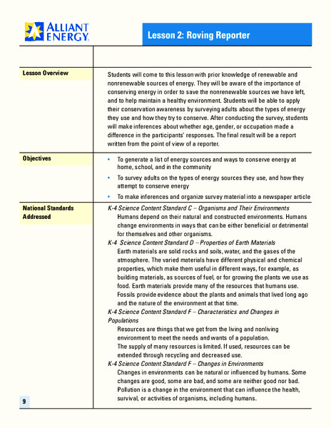 Roving Reporter Lesson Plan