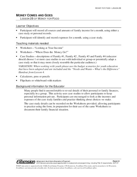 Money Comes and Goes Lesson Plan