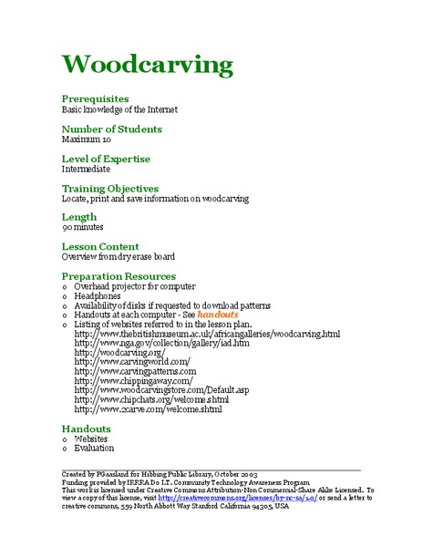 Woodcarving Lesson Plan