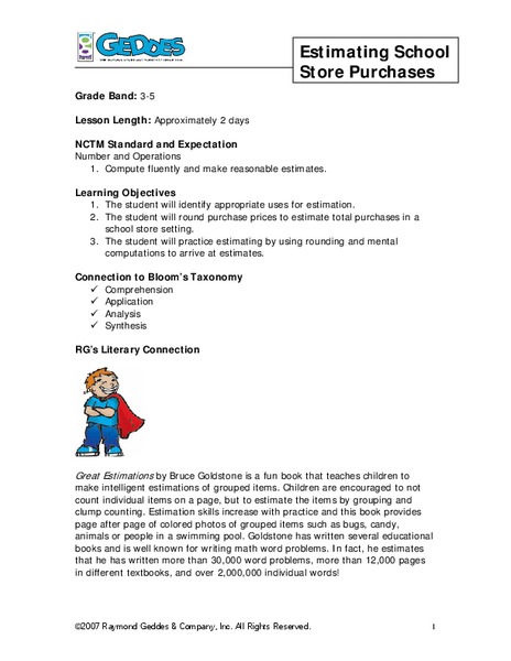 Estimating Prices Lesson Plan