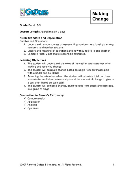 Making Change Lesson Plan