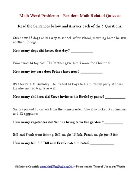 Addition word problems Worksheet