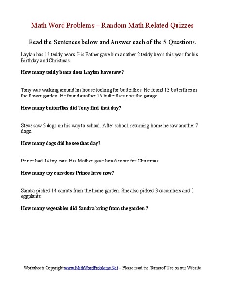 Addition word problems Worksheet