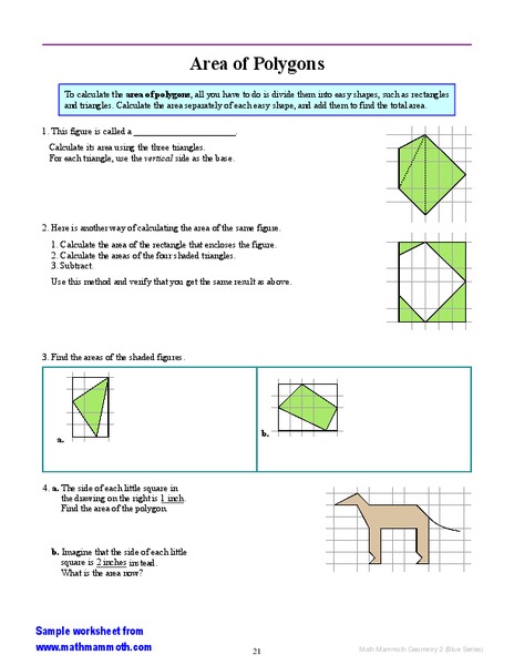 Finding the Area of Rectangles, Parallelograms, and Triangles Worksheet
